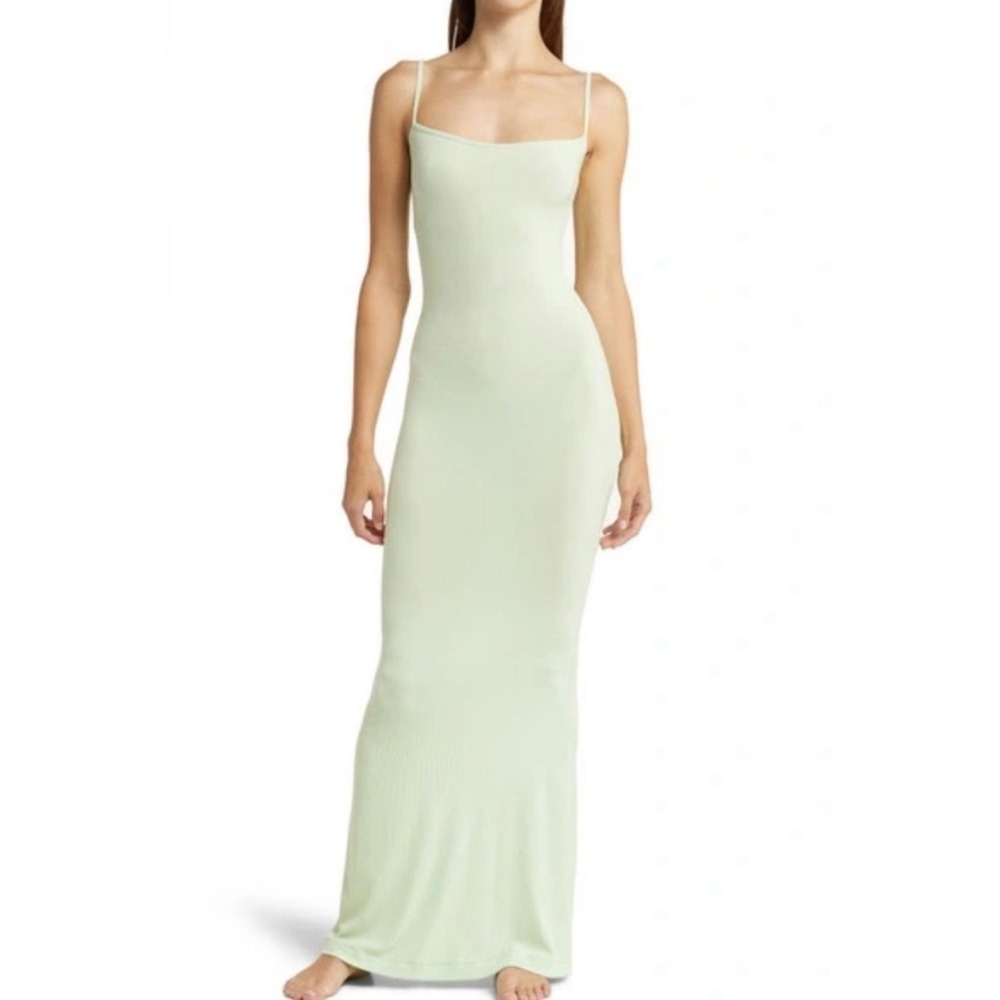 SKIMS Pale Mint Ribbed Maxi Slip Dress